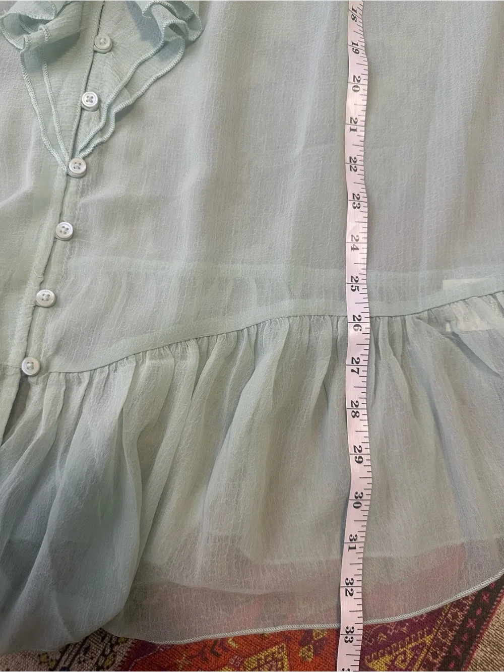 Free People Mint Green Ruffle V-Neck Button Front Peplum Tunic Blouse M